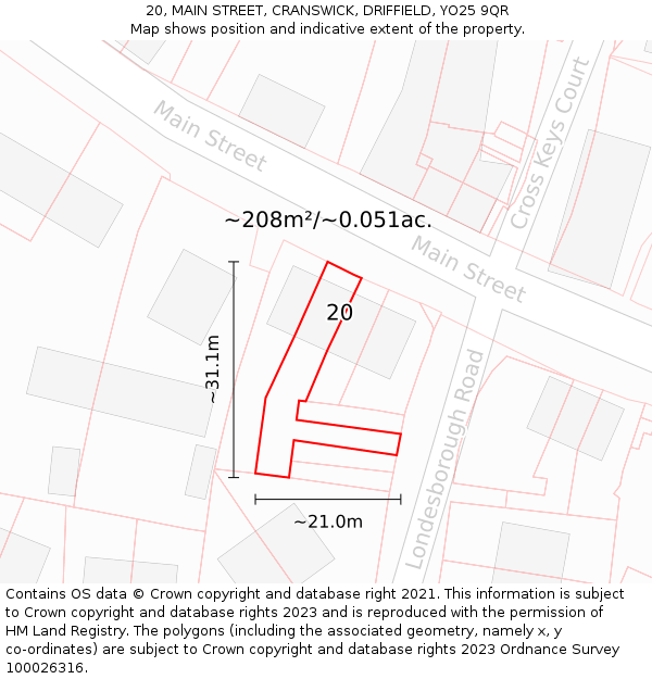 20, MAIN STREET, CRANSWICK, DRIFFIELD, YO25 9QR: Plot and title map