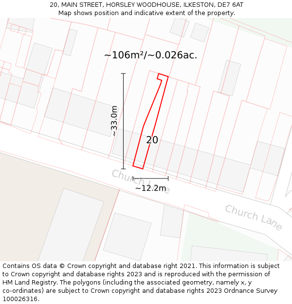 20, MAIN STREET, HORSLEY WOODHOUSE, ILKESTON, DE7 6AT: Plot and title map