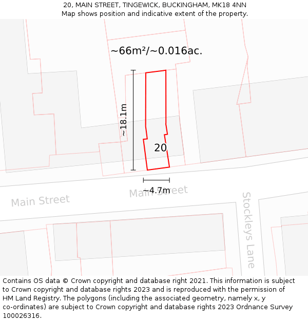 20, MAIN STREET, TINGEWICK, BUCKINGHAM, MK18 4NN: Plot and title map