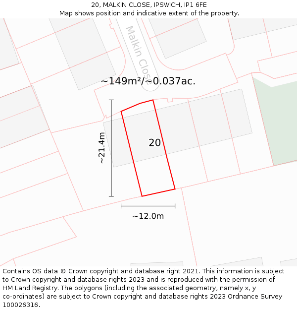 20, MALKIN CLOSE, IPSWICH, IP1 6FE: Plot and title map