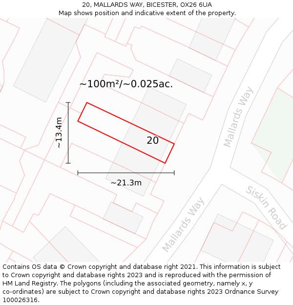 20, MALLARDS WAY, BICESTER, OX26 6UA: Plot and title map