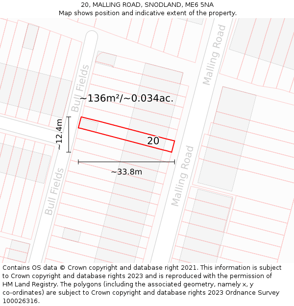 20, MALLING ROAD, SNODLAND, ME6 5NA: Plot and title map