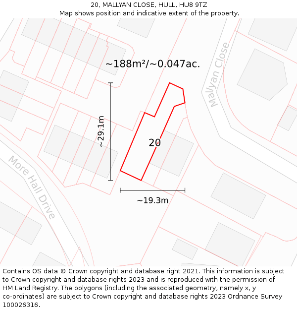 20, MALLYAN CLOSE, HULL, HU8 9TZ: Plot and title map