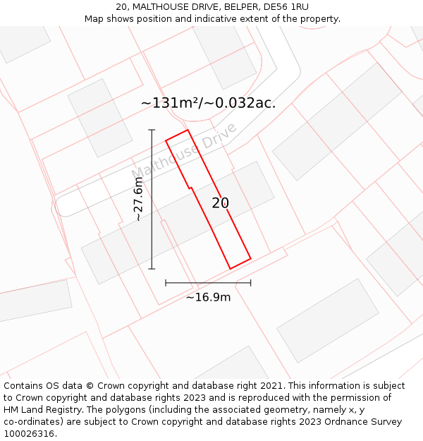 20, MALTHOUSE DRIVE, BELPER, DE56 1RU: Plot and title map