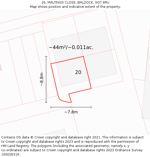20, MALTINGS CLOSE, BALDOCK, SG7 6RU: Plot and title map
