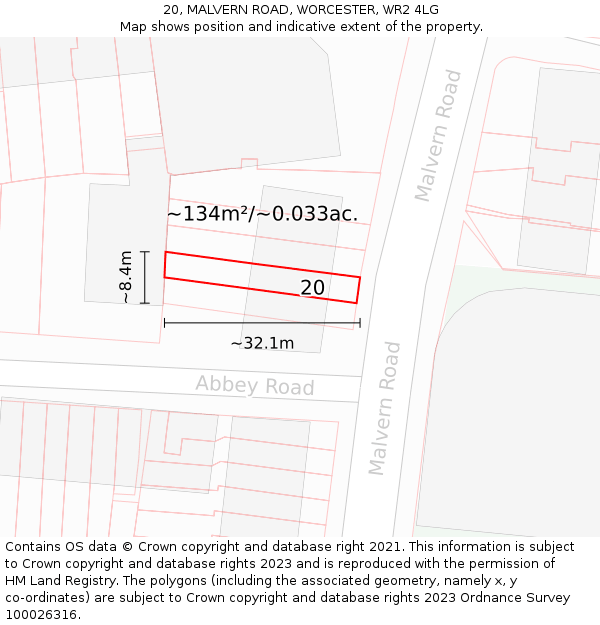 20, MALVERN ROAD, WORCESTER, WR2 4LG: Plot and title map