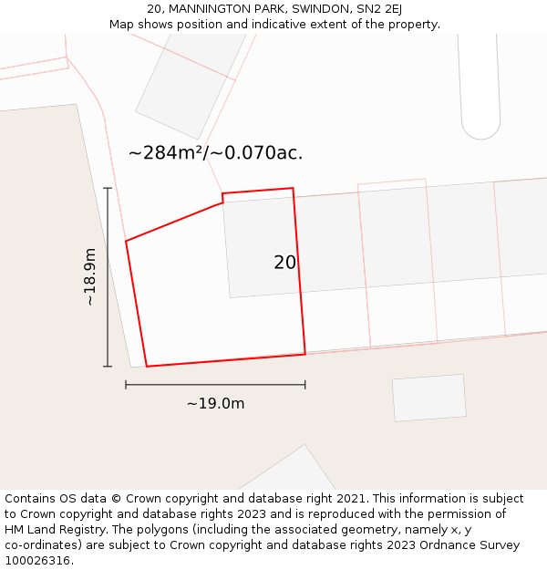 20, MANNINGTON PARK, SWINDON, SN2 2EJ: Plot and title map