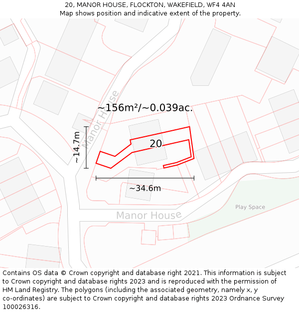 20, MANOR HOUSE, FLOCKTON, WAKEFIELD, WF4 4AN: Plot and title map