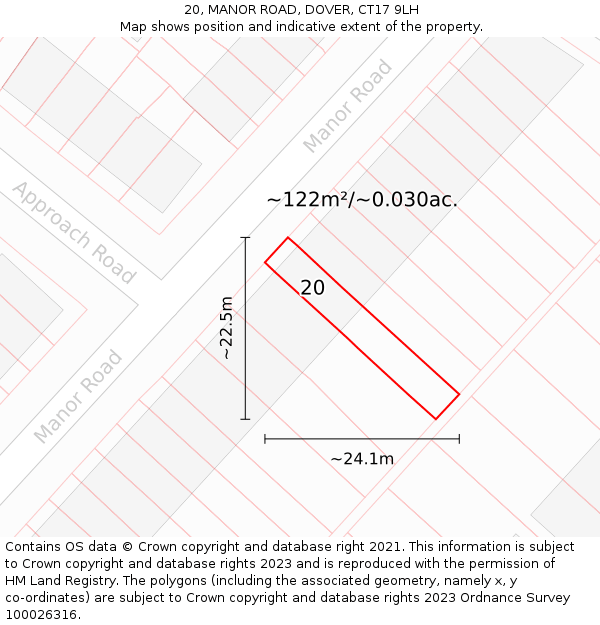20, MANOR ROAD, DOVER, CT17 9LH: Plot and title map