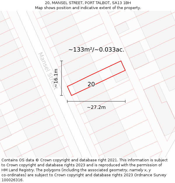 20, MANSEL STREET, PORT TALBOT, SA13 1BH: Plot and title map
