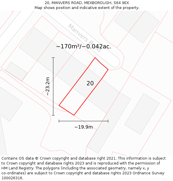 20, MANVERS ROAD, MEXBOROUGH, S64 9EX: Plot and title map
