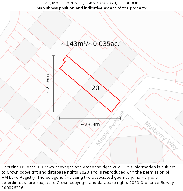 20, MAPLE AVENUE, FARNBOROUGH, GU14 9UR: Plot and title map