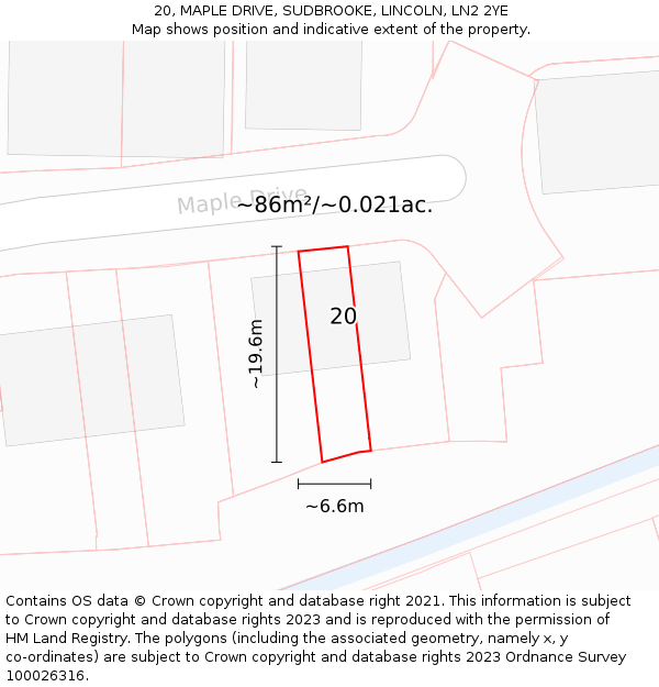20, MAPLE DRIVE, SUDBROOKE, LINCOLN, LN2 2YE: Plot and title map