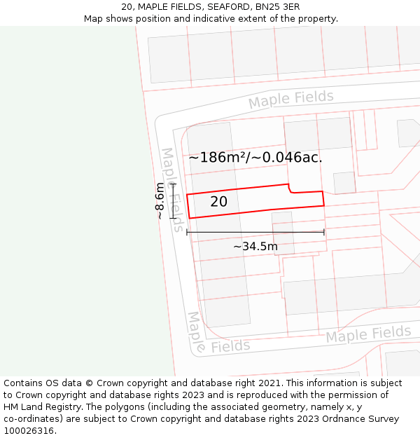 20, MAPLE FIELDS, SEAFORD, BN25 3ER: Plot and title map