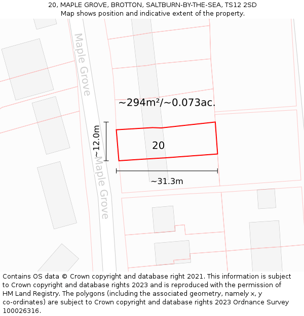 20, MAPLE GROVE, BROTTON, SALTBURN-BY-THE-SEA, TS12 2SD: Plot and title map