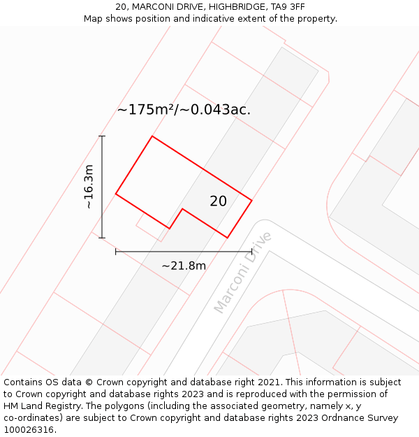20, MARCONI DRIVE, HIGHBRIDGE, TA9 3FF: Plot and title map