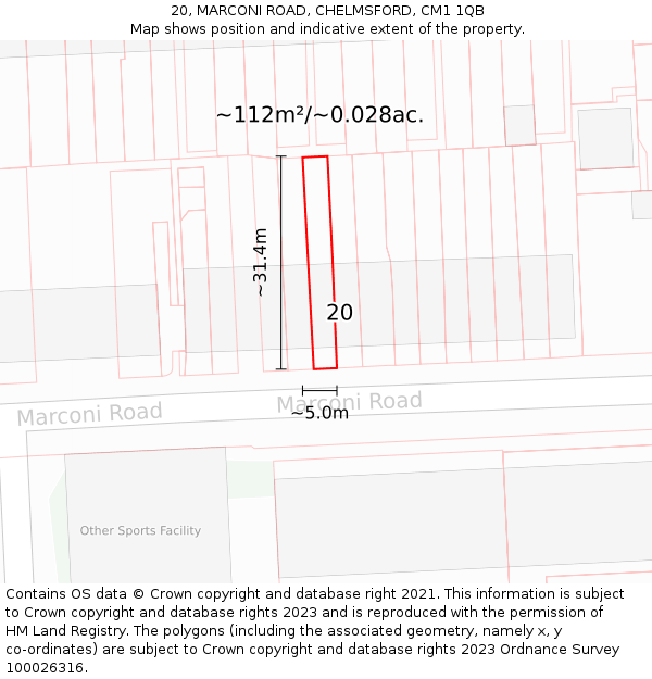 20, MARCONI ROAD, CHELMSFORD, CM1 1QB: Plot and title map