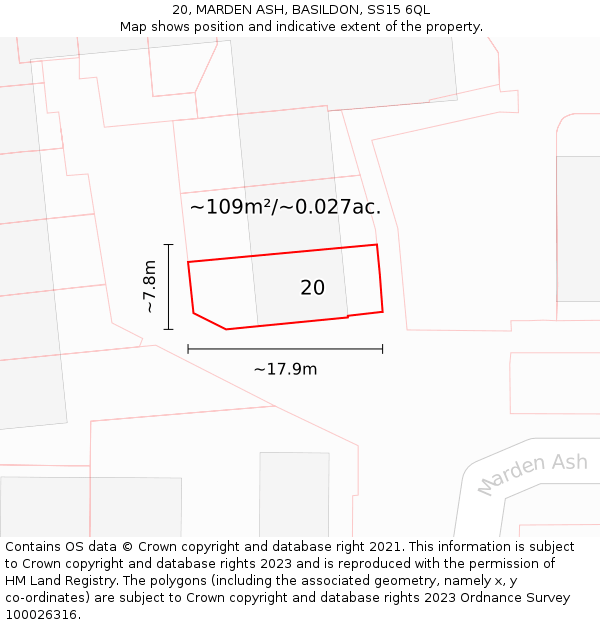 20, MARDEN ASH, BASILDON, SS15 6QL: Plot and title map