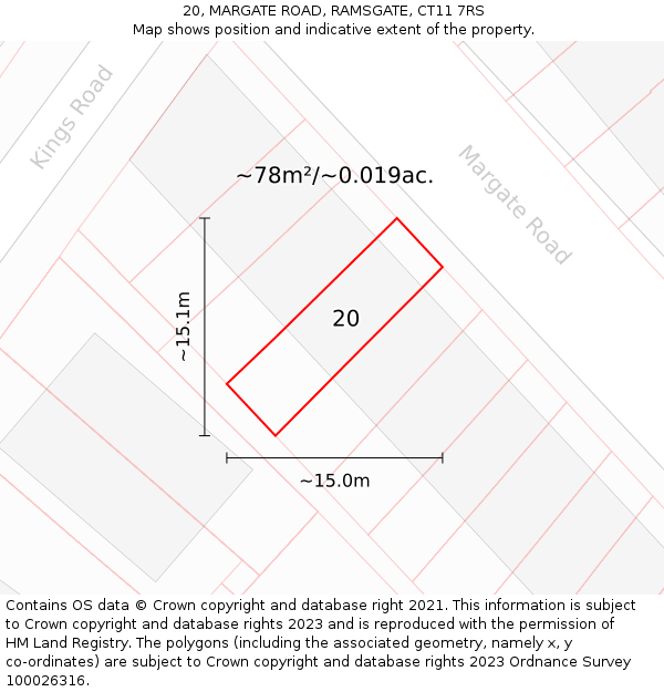 20, MARGATE ROAD, RAMSGATE, CT11 7RS: Plot and title map