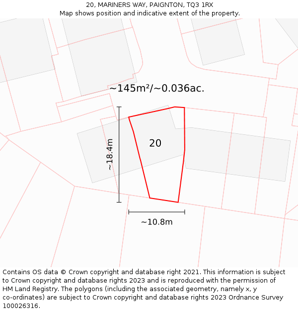 20, MARINERS WAY, PAIGNTON, TQ3 1RX: Plot and title map