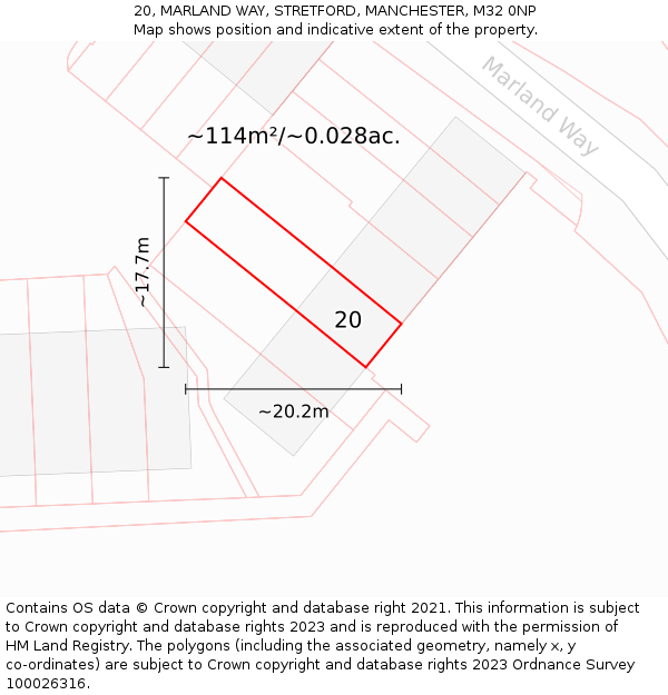 20, MARLAND WAY, STRETFORD, MANCHESTER, M32 0NP: Plot and title map