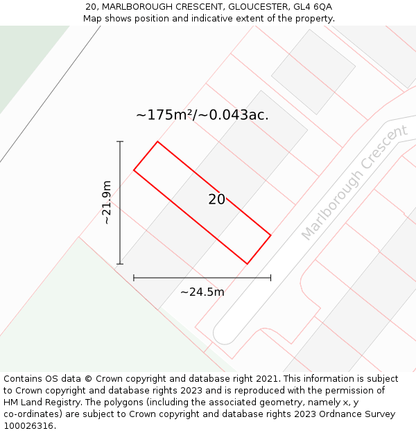20, MARLBOROUGH CRESCENT, GLOUCESTER, GL4 6QA: Plot and title map