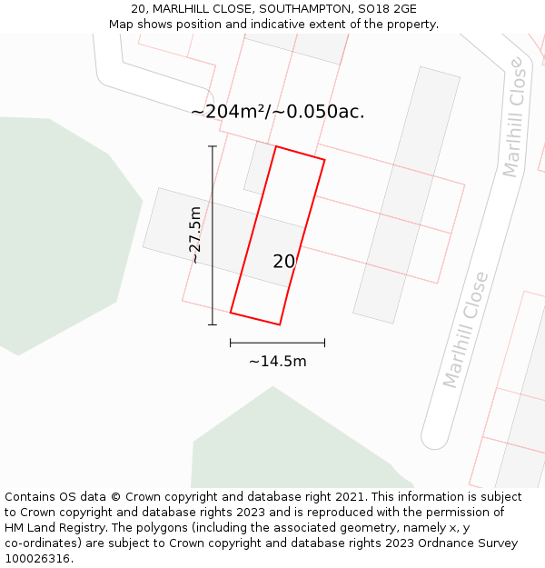 20, MARLHILL CLOSE, SOUTHAMPTON, SO18 2GE: Plot and title map