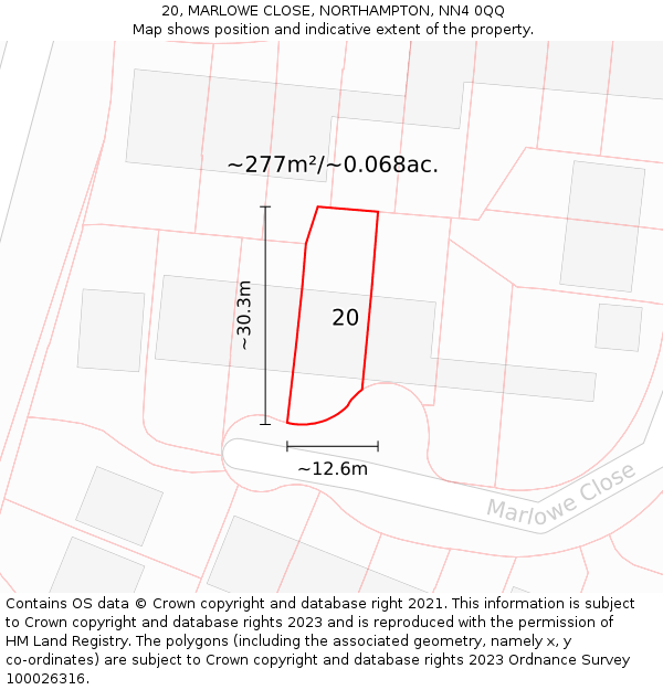 20, MARLOWE CLOSE, NORTHAMPTON, NN4 0QQ: Plot and title map