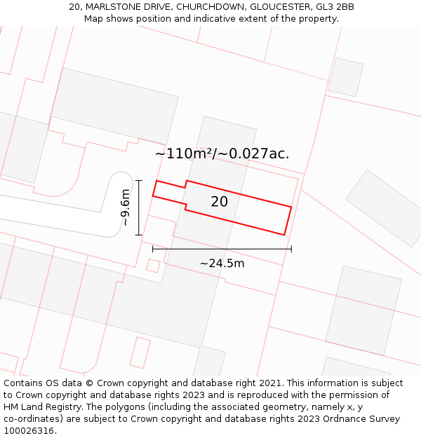 20, MARLSTONE DRIVE, CHURCHDOWN, GLOUCESTER, GL3 2BB: Plot and title map