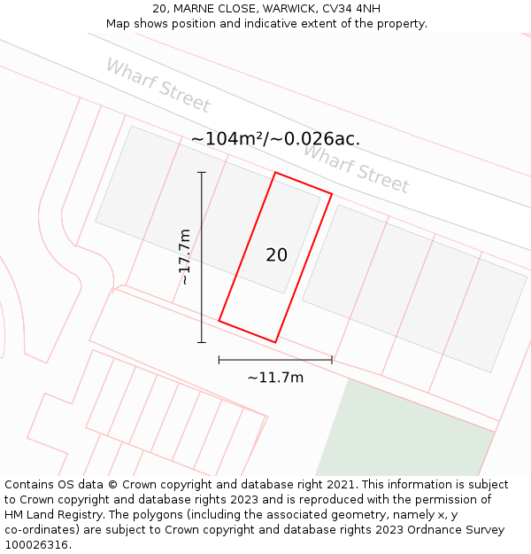 20, MARNE CLOSE, WARWICK, CV34 4NH: Plot and title map