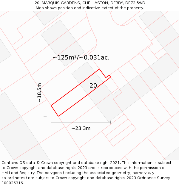 20, MARQUIS GARDENS, CHELLASTON, DERBY, DE73 5WD: Plot and title map