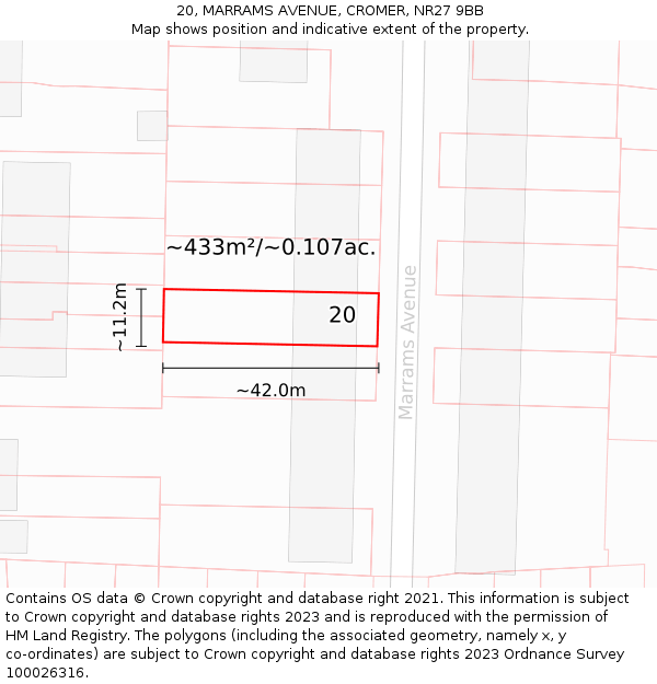 20, MARRAMS AVENUE, CROMER, NR27 9BB: Plot and title map