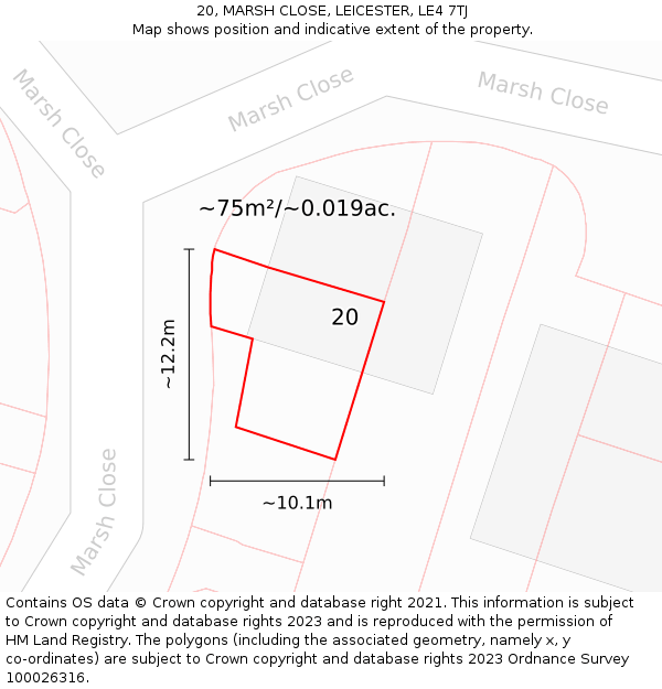 20, MARSH CLOSE, LEICESTER, LE4 7TJ: Plot and title map
