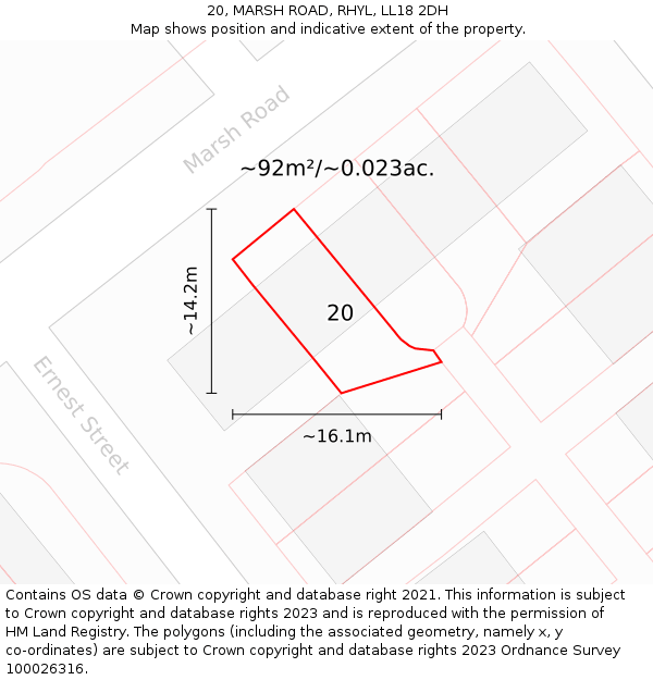 20, MARSH ROAD, RHYL, LL18 2DH: Plot and title map