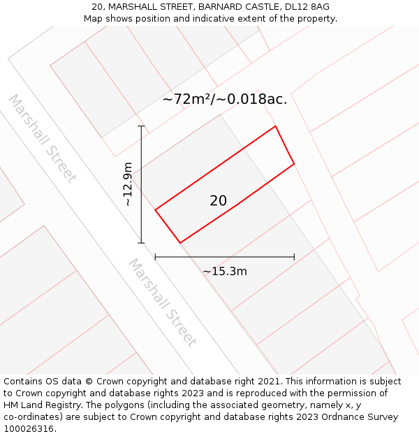 20, MARSHALL STREET, BARNARD CASTLE, DL12 8AG: Plot and title map