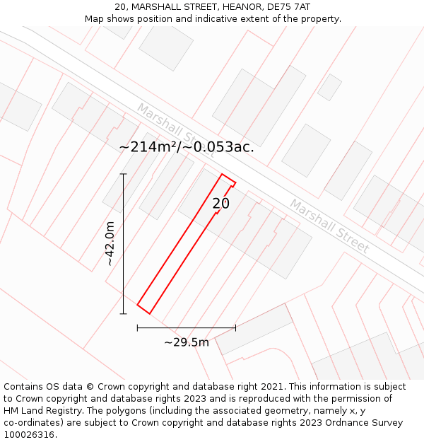 20, MARSHALL STREET, HEANOR, DE75 7AT: Plot and title map