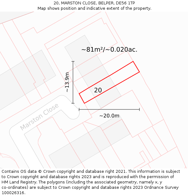 20, MARSTON CLOSE, BELPER, DE56 1TP: Plot and title map