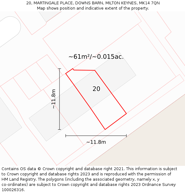 20, MARTINGALE PLACE, DOWNS BARN, MILTON KEYNES, MK14 7QN: Plot and title map