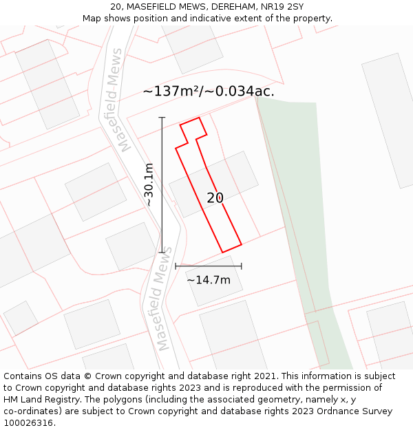 20, MASEFIELD MEWS, DEREHAM, NR19 2SY: Plot and title map