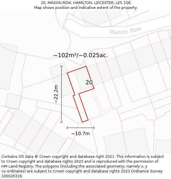 20, MASON ROW, HAMILTON, LEICESTER, LE5 1QE: Plot and title map