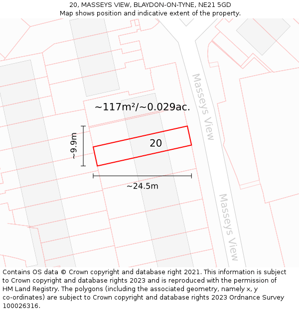 20, MASSEYS VIEW, BLAYDON-ON-TYNE, NE21 5GD: Plot and title map