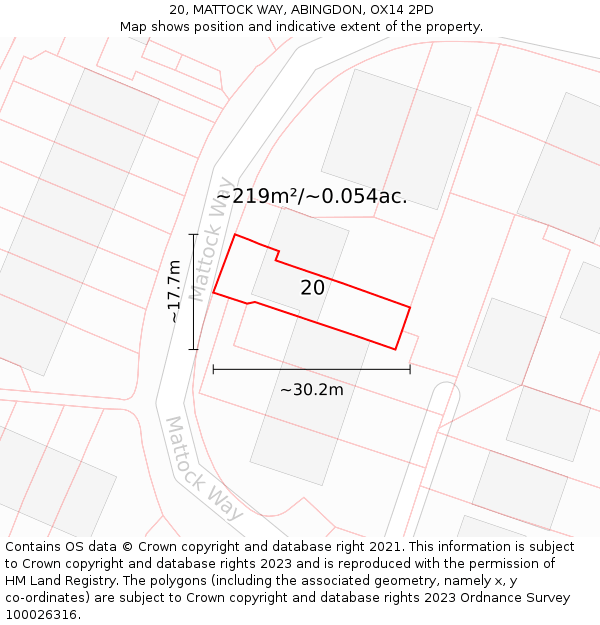 20, MATTOCK WAY, ABINGDON, OX14 2PD: Plot and title map
