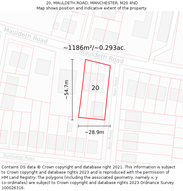 20, MAULDETH ROAD, MANCHESTER, M20 4ND: Plot and title map