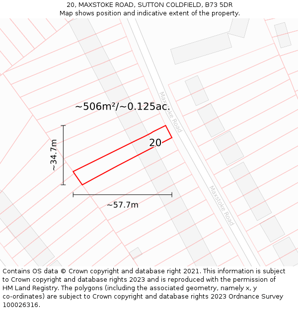 20, MAXSTOKE ROAD, SUTTON COLDFIELD, B73 5DR: Plot and title map