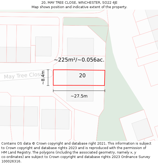20, MAY TREE CLOSE, WINCHESTER, SO22 4JE: Plot and title map