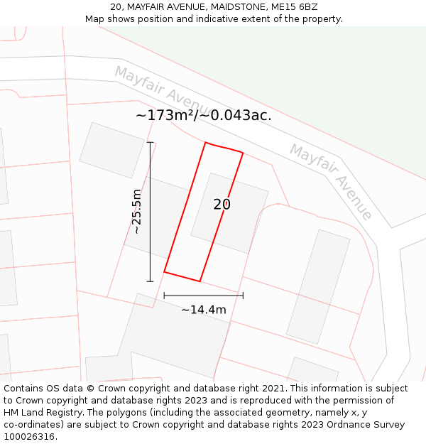 20, MAYFAIR AVENUE, MAIDSTONE, ME15 6BZ: Plot and title map