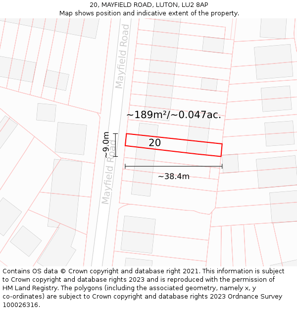 20, MAYFIELD ROAD, LUTON, LU2 8AP: Plot and title map