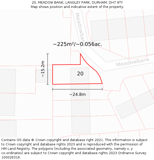 20, MEADOW BANK, LANGLEY PARK, DURHAM, DH7 9TY: Plot and title map