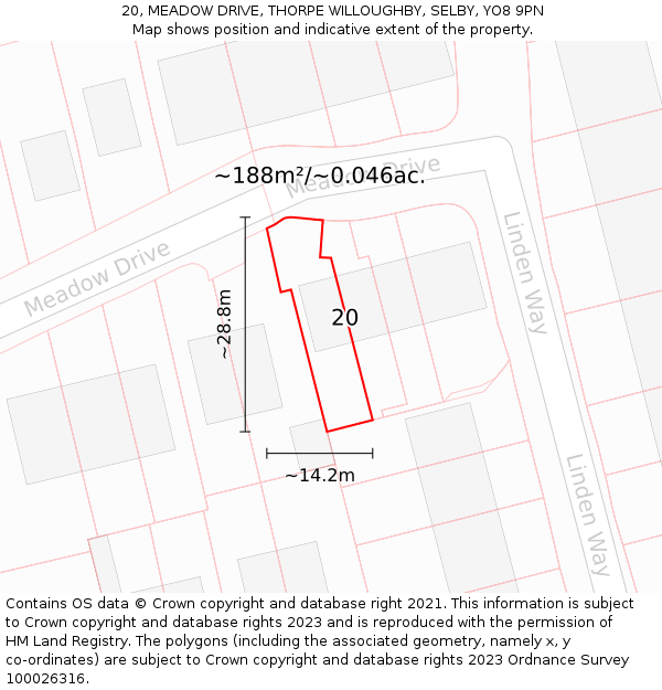 20, MEADOW DRIVE, THORPE WILLOUGHBY, SELBY, YO8 9PN: Plot and title map