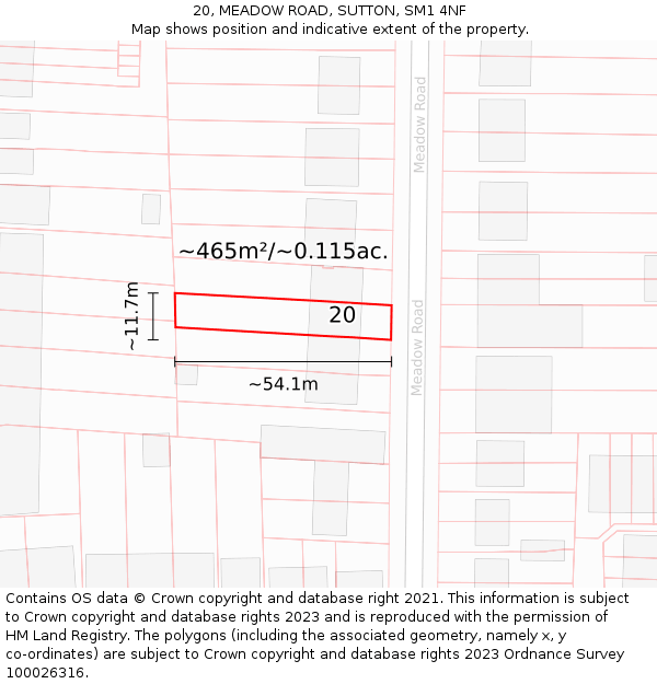 20, MEADOW ROAD, SUTTON, SM1 4NF: Plot and title map